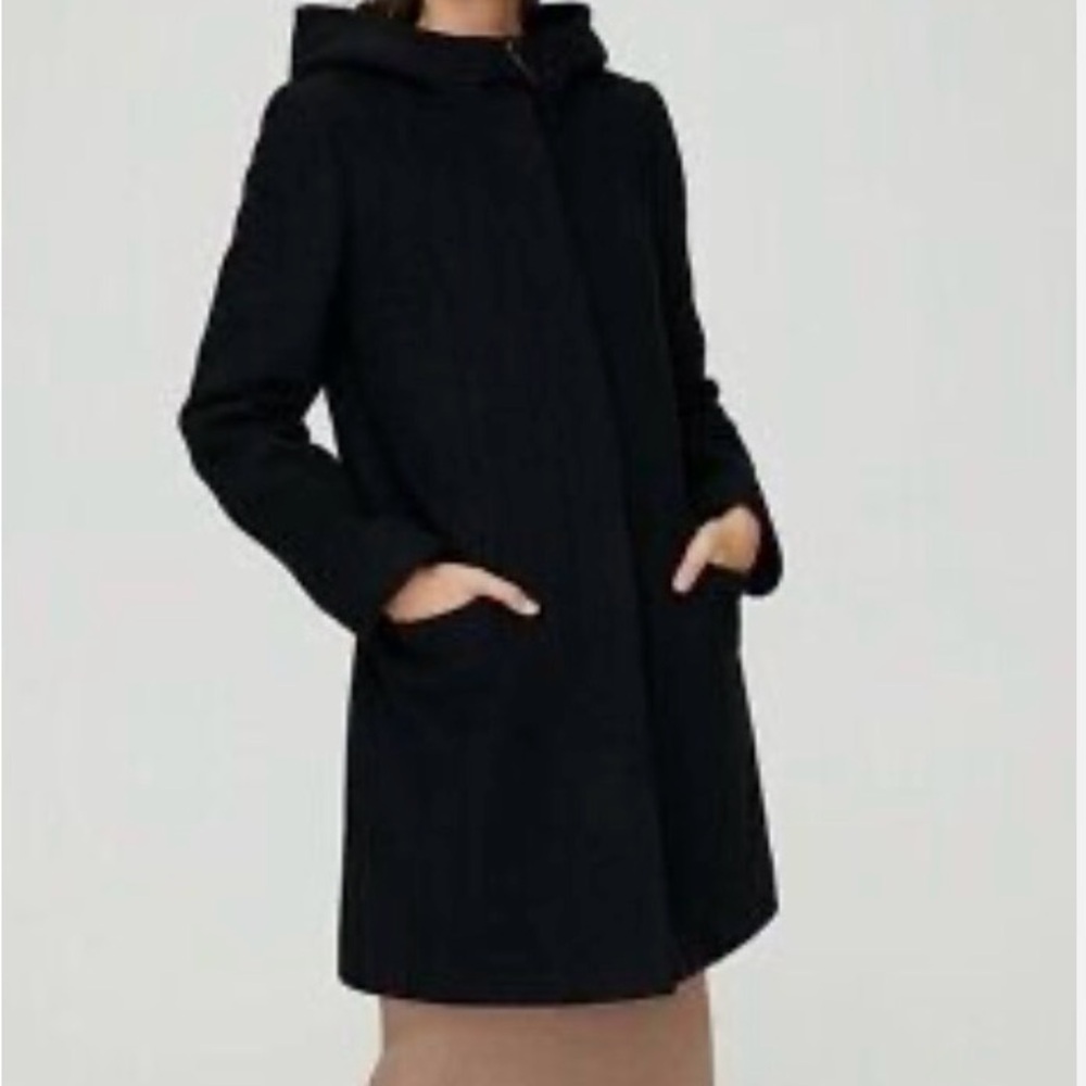 Aritzia Black Hooded Wool Coat size medium